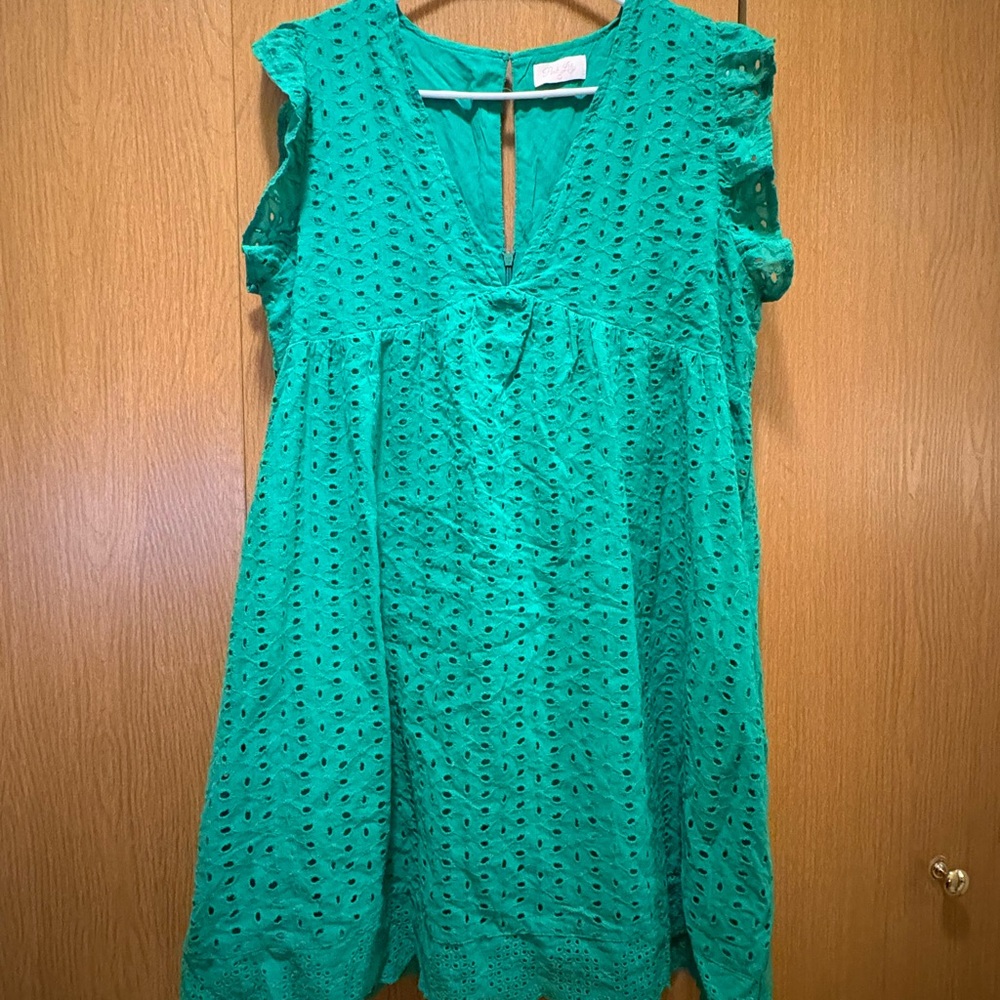 Pink Lily Kelly Green Eyelet Dress